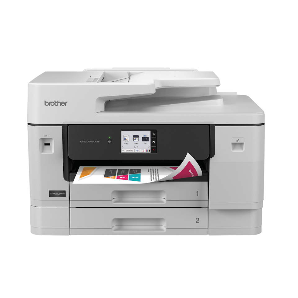 Une imprimante à jet d'encre couleur multifonction Brother MFC-J6960DW.